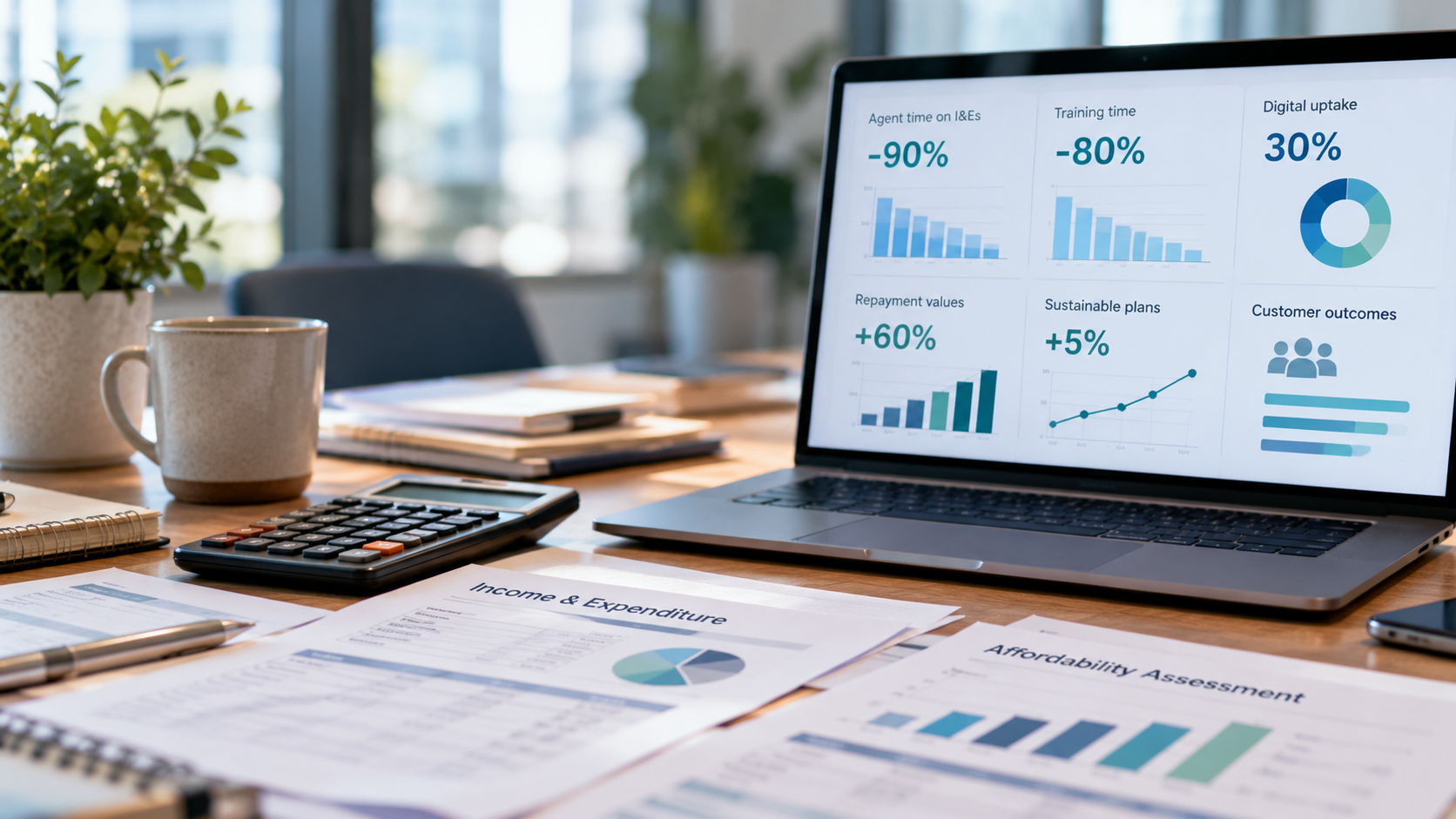 laptop showing an profit and improved commercial performance